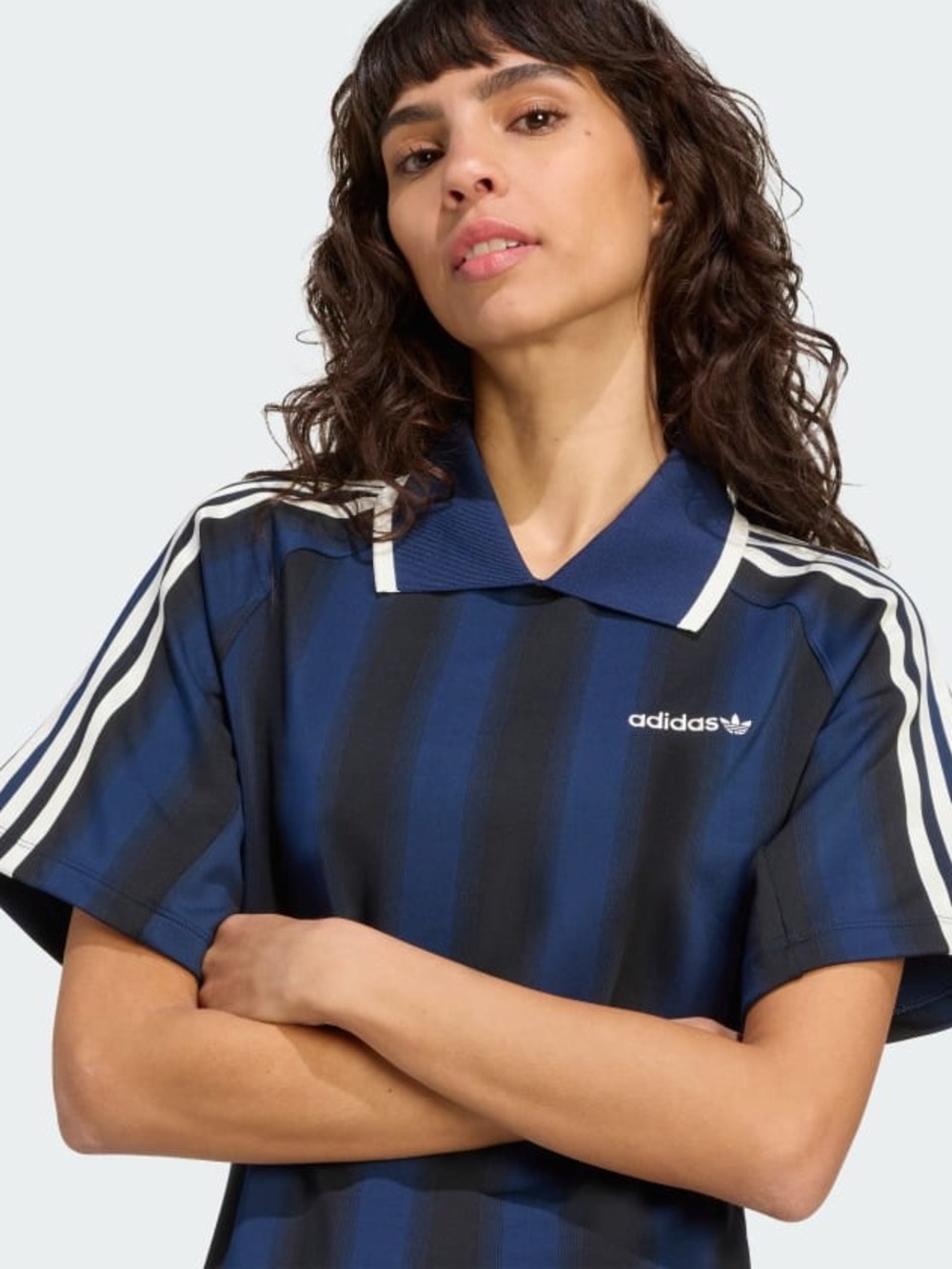 NWT Adidas Women's Footie Jersey Dress Blue Striped Small - Picture 3 of 8